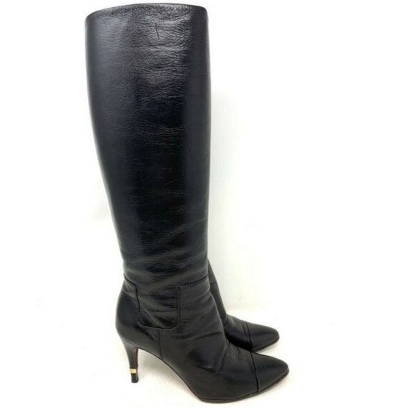 100% Auth CHANEL Logo Heels Leather Boots - Picture 5 of 8
